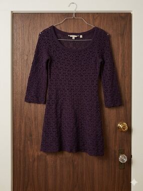 Women’s  Anthropologie Knitted & Knotted Purple Crochet Mini Dress